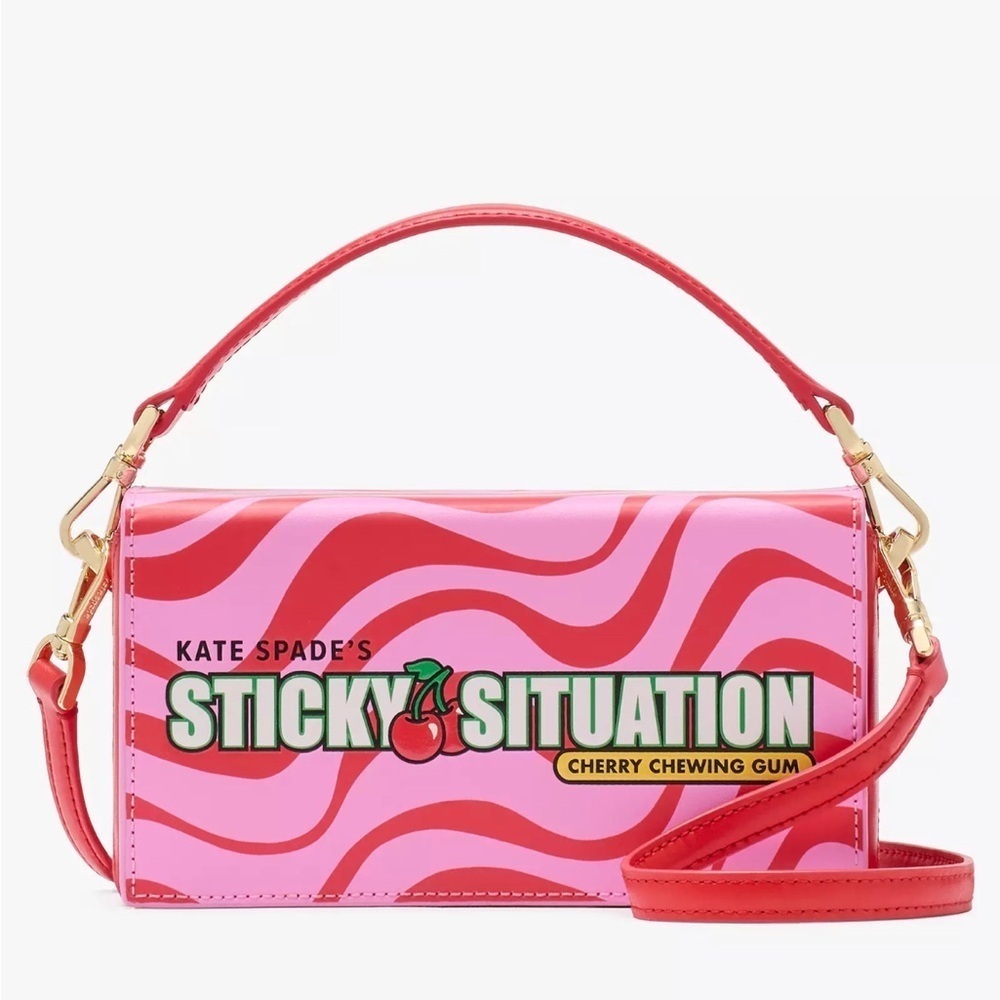 Kate Spade Cherry Print Pink and Red Crossbody Bag sticky situation bubble gum